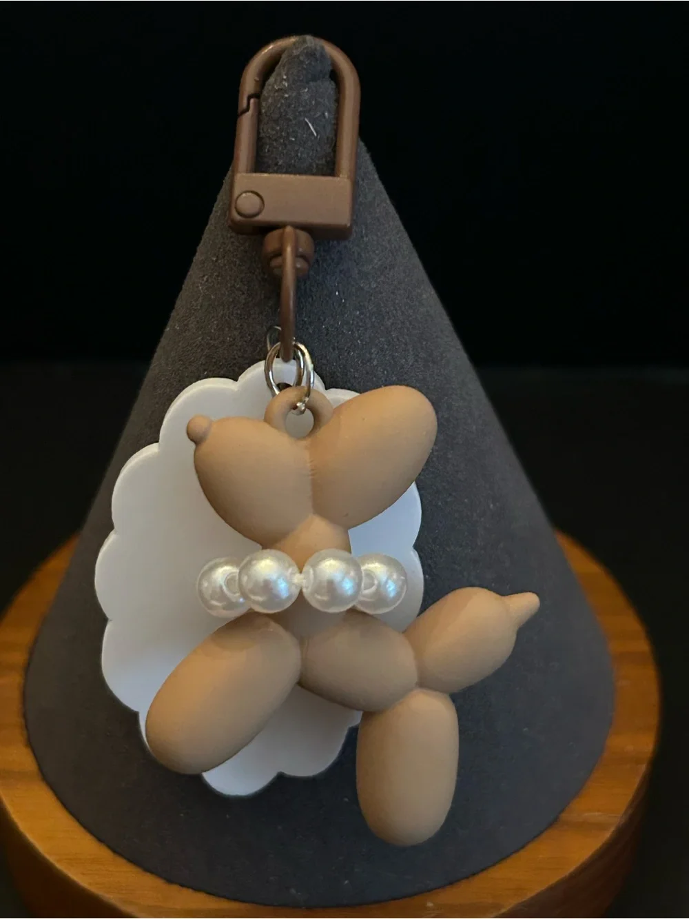 Mint Beige or Brown Balloon Dog Keychain Zipper Pull with Flower Tag NWT